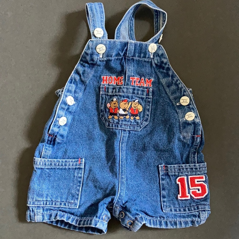 Kindergear Baby Boys Shorts Denim Overalls Blue Jeans Baseball Teddy Bears